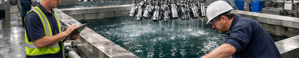 Plating line with racks over a tank and visible dripping drag-out, illustrating chemical loss and water balance