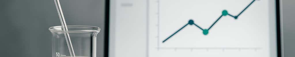 Minimal lab scene with beaker and control-chart motif